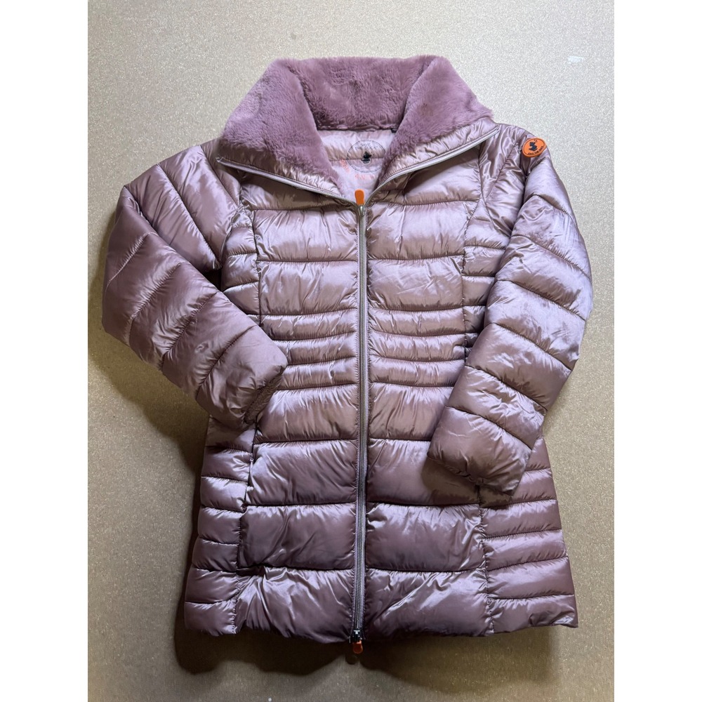 Save The Duck Womens Puffer Coat Ultra Light Jacket Faux Fur Collar $250 size 10